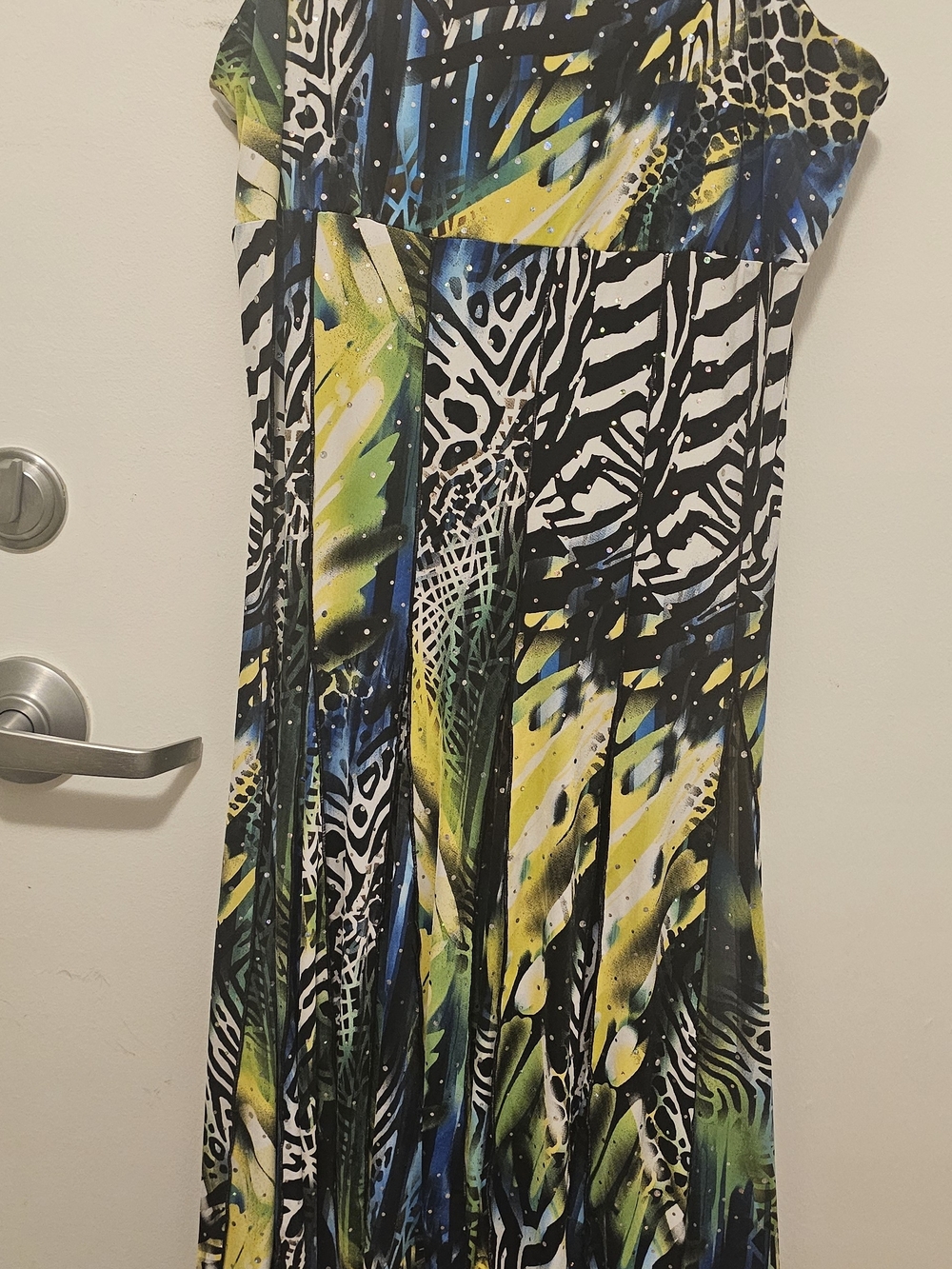 Abstract Zebra-Print Maxi Dress in Blue, Yellow & Green